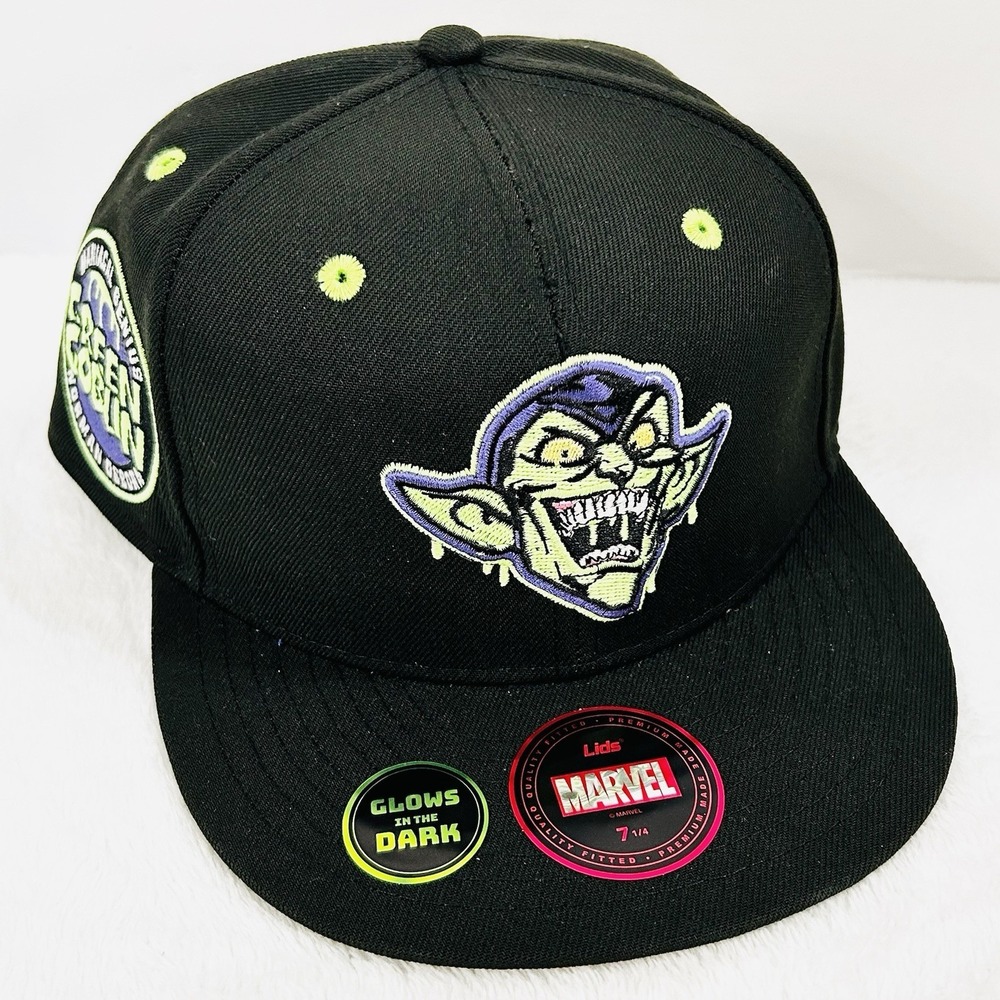 Green Goblin Marvel Glow in the Dark Radioactive Fitted‎ Hat Cap 7 1/4 Black